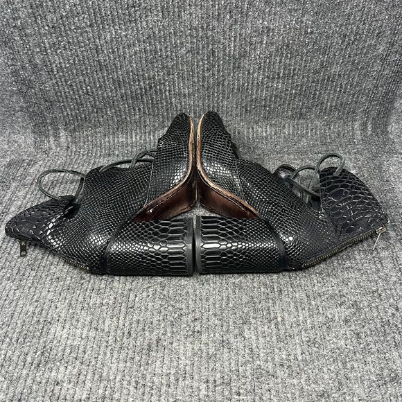 FreeBird by Steven Joyce Black Snakeskin Leather Lace Up Heeled Bootie Women’s 9 - Picture 5 of 8